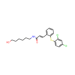 O=C(/C=C/c1ccccc1Sc1ccc(Cl)cc1Cl)NCCCCCCO ZINC000013814726