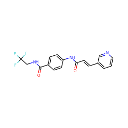 O=C(/C=C/c1cccnc1)Nc1ccc(C(=O)NCC(F)(F)F)cc1 ZINC000032776607