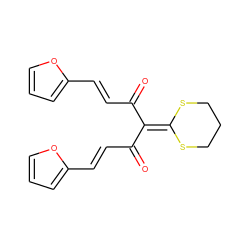 O=C(/C=C/c1ccco1)C(C(=O)/C=C/c1ccco1)=C1SCCCS1 ZINC000001083132