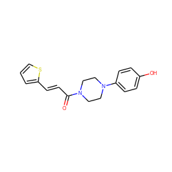 O=C(/C=C/c1cccs1)N1CCN(c2ccc(O)cc2)CC1 ZINC000003338655