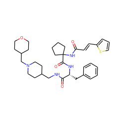 O=C(/C=C/c1cccs1)NC1(C(=O)N[C@H](Cc2ccccc2)C(=O)NCC2CCN(CC3CCOCC3)CC2)CCCC1 ZINC000049889032