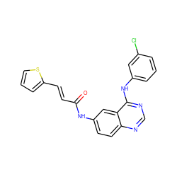 O=C(/C=C/c1cccs1)Nc1ccc2ncnc(Nc3cccc(Cl)c3)c2c1 ZINC000072108769