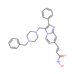 O=C(/C=C/c1ccn2c(CN3CCN(Cc4ccccc4)CC3)c(-c3ccccc3)nc2c1)NO ZINC000169700782