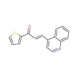 O=C(/C=C/c1ccnc2ccccc12)c1cccs1 ZINC000003893153