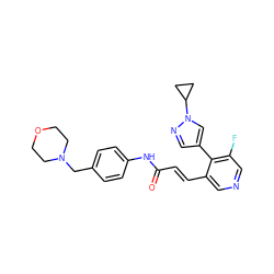 O=C(/C=C/c1cncc(F)c1-c1cnn(C2CC2)c1)Nc1ccc(CN2CCOCC2)cc1 ZINC001772607542