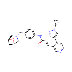 O=C(/C=C/c1cnccc1-c1cnn(C2CC2)c1)Nc1ccc(CN2C[C@@H]3C[C@H](C2)O3)cc1 ZINC001772655140