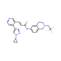 O=C(/C=C/c1cnccc1-c1cnn(C2CC2)c1)Nc1ccc2c(c1)CCN(CC(F)(F)F)C2 ZINC001772648664