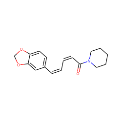 O=C(/C=C\C=C/c1ccc2c(c1)OCO2)N1CCCCC1 ZINC000005368587