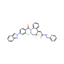 O=C(/C=C1/c2ccccc2N(C(=O)c2ccc(-n3cc4ccccc4n3)cc2Cl)CCC1(F)F)NCc1ccccn1 ZINC000044307017