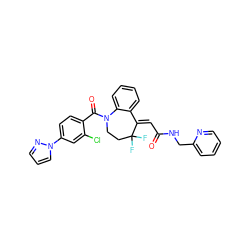 O=C(/C=C1/c2ccccc2N(C(=O)c2ccc(-n3cccn3)cc2Cl)CCC1(F)F)NCc1ccccn1 ZINC000049872182