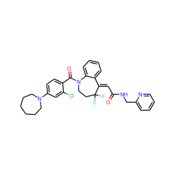 O=C(/C=C1/c2ccccc2N(C(=O)c2ccc(N3CCCCCC3)cc2Cl)CCC1(F)F)NCc1ccccn1 ZINC000042835479