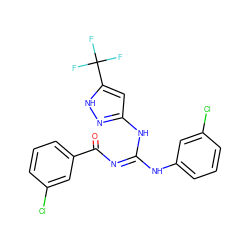 O=C(/N=C(/Nc1cccc(Cl)c1)Nc1cc(C(F)(F)F)[nH]n1)c1cccc(Cl)c1 ZINC000200255213