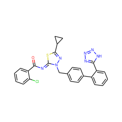 O=C(/N=c1\sc(C2CC2)nn1Cc1ccc(-c2ccccc2-c2nnn[nH]2)cc1)c1ccccc1Cl ZINC000049882037