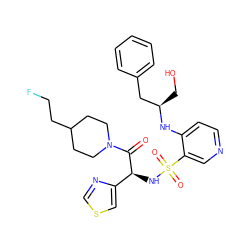 O=C([C@@H](NS(=O)(=O)c1cnccc1N[C@H](CO)Cc1ccccc1)c1cscn1)N1CCC(CCF)CC1 ZINC000036093429