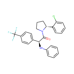 O=C([C@@H](Nc1ccccc1)c1ccc(C(F)(F)F)cc1)N1CCC[C@@H]1c1ccccc1Cl ZINC000095604709