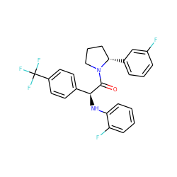 O=C([C@@H](Nc1ccccc1F)c1ccc(C(F)(F)F)cc1)N1CCC[C@@H]1c1cccc(F)c1 ZINC000095601511
