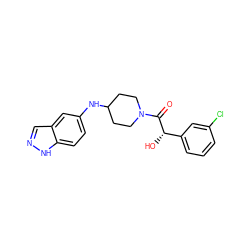 O=C([C@@H](O)c1cccc(Cl)c1)N1CCC(Nc2ccc3[nH]ncc3c2)CC1 ZINC000028891697