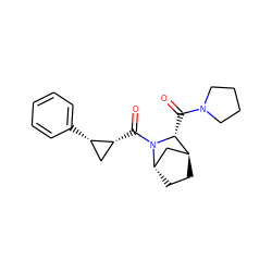 O=C([C@@H]1[C@H]2CC[C@@H](C2)N1C(=O)[C@@H]1C[C@@H]1c1ccccc1)N1CCCC1 ZINC000100771258