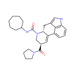 O=C([C@@H]1C=C2c3cccc4[nH]cc(c34)C[C@H]2N(C(=O)NC2CCCCCC2)C1)N1CCCC1 ZINC000072176088