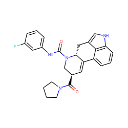 O=C([C@@H]1C=C2c3cccc4[nH]cc(c34)C[C@H]2N(C(=O)Nc2cccc(F)c2)C1)N1CCCC1 ZINC000072177821