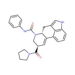 O=C([C@@H]1C=C2c3cccc4[nH]cc(c34)C[C@H]2N(C(=O)Nc2ccccc2)C1)N1CCCC1 ZINC000072178492