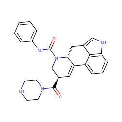 O=C([C@@H]1C=C2c3cccc4[nH]cc(c34)C[C@H]2N(C(=O)Nc2ccccc2)C1)N1CCNCC1 ZINC000072177506