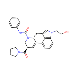 O=C([C@@H]1C=C2c3cccc4c3c(cn4CCO)C[C@H]2N(C(=O)Nc2ccccc2)C1)N1CCCC1 ZINC000072177231