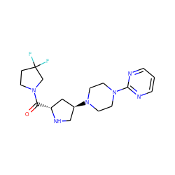 O=C([C@@H]1C[C@@H](N2CCN(c3ncccn3)CC2)CN1)N1CCC(F)(F)C1 ZINC000040913474