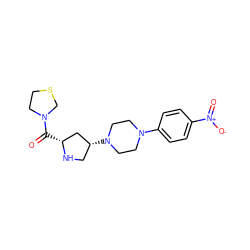 O=C([C@@H]1C[C@H](N2CCN(c3ccc([N+](=O)[O-])cc3)CC2)CN1)N1CCSC1 ZINC000028889044