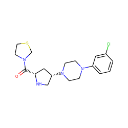 O=C([C@@H]1C[C@H](N2CCN(c3cccc(Cl)c3)CC2)CN1)N1CCSC1 ZINC000028889030