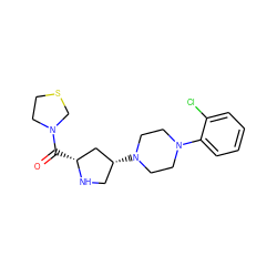 O=C([C@@H]1C[C@H](N2CCN(c3ccccc3Cl)CC2)CN1)N1CCSC1 ZINC000028889035