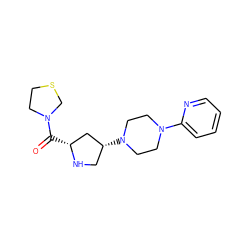 O=C([C@@H]1C[C@H](N2CCN(c3ccccn3)CC2)CN1)N1CCSC1 ZINC000028889090