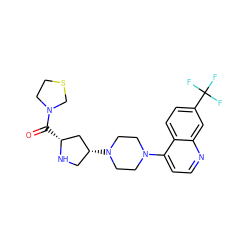 O=C([C@@H]1C[C@H](N2CCN(c3ccnc4cc(C(F)(F)F)ccc34)CC2)CN1)N1CCSC1 ZINC000084687499