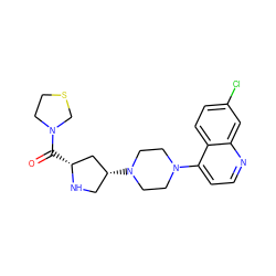 O=C([C@@H]1C[C@H](N2CCN(c3ccnc4cc(Cl)ccc34)CC2)CN1)N1CCSC1 ZINC000084690171