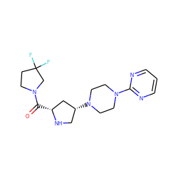 O=C([C@@H]1C[C@H](N2CCN(c3ncccn3)CC2)CN1)N1CCC(F)(F)C1 ZINC000023247686