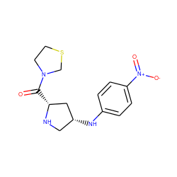 O=C([C@@H]1C[C@H](Nc2ccc([N+](=O)[O-])cc2)CN1)N1CCSC1 ZINC000028639968