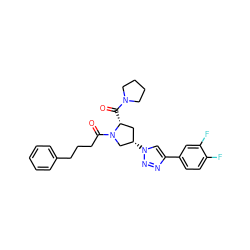 O=C([C@@H]1C[C@H](n2cc(-c3ccc(F)c(F)c3)nn2)CN1C(=O)CCCc1ccccc1)N1CCCC1 ZINC000095579923