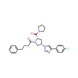 O=C([C@@H]1C[C@H](n2cc(-c3ccc(F)cc3)nn2)CN1C(=O)CCCc1ccccc1)N1CCCC1 ZINC000095578092