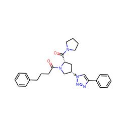 O=C([C@@H]1C[C@H](n2cc(-c3ccccc3)nn2)CN1C(=O)CCCc1ccccc1)N1CCCC1 ZINC000095571675