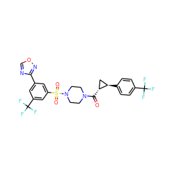 O=C([C@@H]1C[C@H]1c1ccc(C(F)(F)F)cc1)N1CCN(S(=O)(=O)c2cc(-c3ncon3)cc(C(F)(F)F)c2)CC1 ZINC000049877968