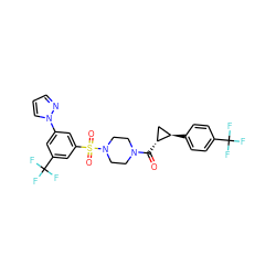 O=C([C@@H]1C[C@H]1c1ccc(C(F)(F)F)cc1)N1CCN(S(=O)(=O)c2cc(-n3cccn3)cc(C(F)(F)F)c2)CC1 ZINC000049877715