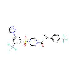 O=C([C@@H]1C[C@H]1c1ccc(C(F)(F)F)cc1)N1CCN(S(=O)(=O)c2cc(-n3ccnn3)cc(C(F)(F)F)c2)CC1 ZINC000049877905