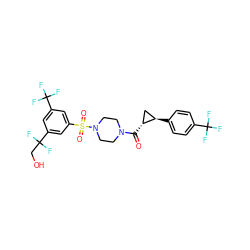 O=C([C@@H]1C[C@H]1c1ccc(C(F)(F)F)cc1)N1CCN(S(=O)(=O)c2cc(C(F)(F)F)cc(C(F)(F)CO)c2)CC1 ZINC000042887983