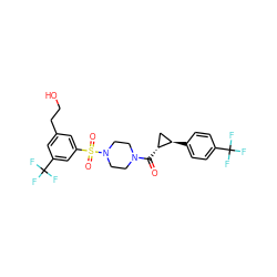 O=C([C@@H]1C[C@H]1c1ccc(C(F)(F)F)cc1)N1CCN(S(=O)(=O)c2cc(CCO)cc(C(F)(F)F)c2)CC1 ZINC000049878517