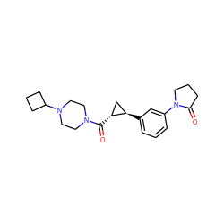 O=C([C@@H]1C[C@H]1c1cccc(N2CCCC2=O)c1)N1CCN(C2CCC2)CC1 ZINC000059050728