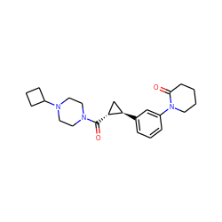 O=C([C@@H]1C[C@H]1c1cccc(N2CCCCC2=O)c1)N1CCN(C2CCC2)CC1 ZINC000059050730