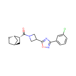 O=C([C@@H]1C[C@H]2CC[C@H]1C2)N1CC(c2nc(-c3cccc(Cl)c3)no2)C1 ZINC000101540401