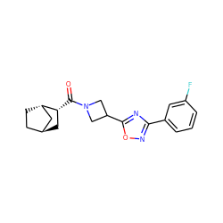 O=C([C@@H]1C[C@H]2CC[C@H]1C2)N1CC(c2nc(-c3cccc(F)c3)no2)C1 ZINC000101540360