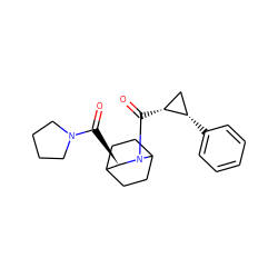 O=C([C@@H]1C2CCC(CC2)N1C(=O)[C@@H]1C[C@@H]1c1ccccc1)N1CCCC1 ZINC000026474054