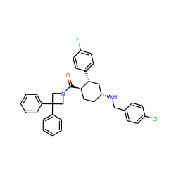 O=C([C@@H]1CC[C@@H](NCc2ccc(Cl)cc2)C[C@H]1c1ccc(F)cc1)N1CC(c2ccccc2)(c2ccccc2)C1 ZINC000169306838